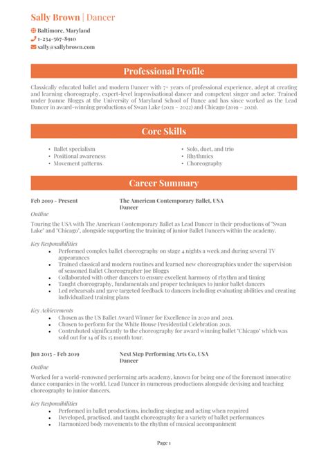 Dance resume example + guide [Land a top dancer pos] .